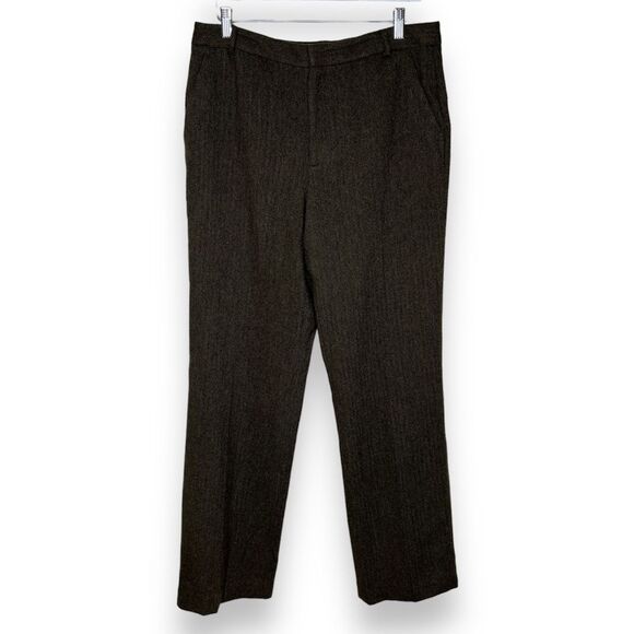 Chaps Wool Herringbone Straight Leg Poly Lined Brown Tan Pant Womens Size 12 - Picture 1 of 13